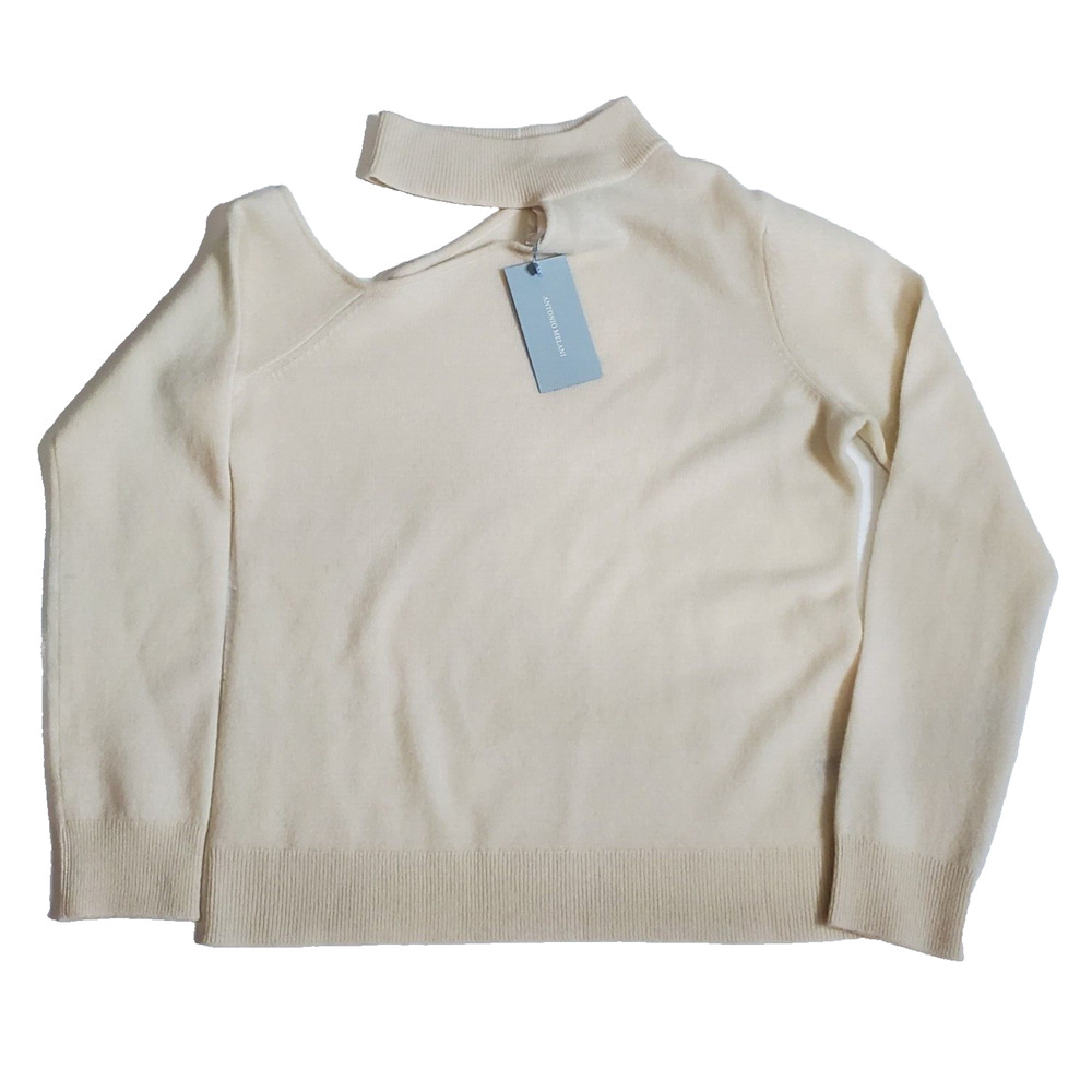 Antonio Melani Womens Tina Cut-Out Turtleneck Cashmere Sweater Ivory SZ L Soft